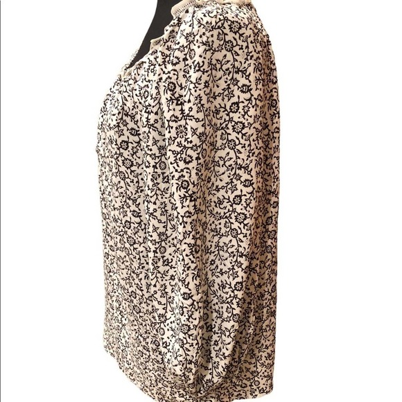 Max Studio Black & White Blouse Floral Print Long Balloon Sleeve - Picture 5 of 7